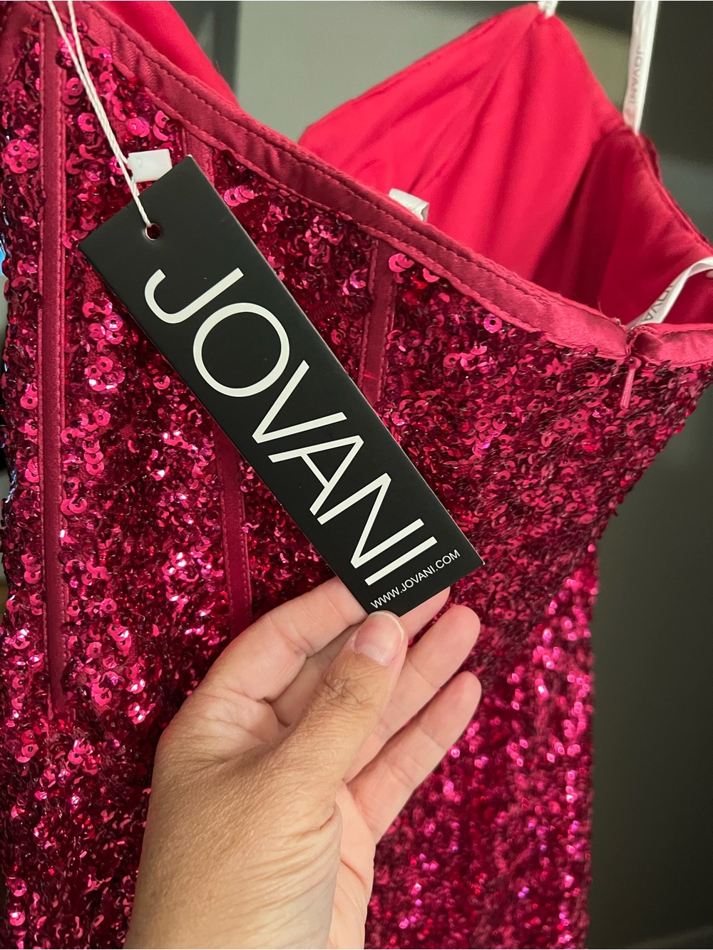 NWT Jovani 25957 Raspberry Sequin Strapless Corset Mini Dress Size 6 Prom HOCO - Picture 3 of 12